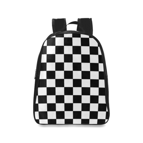 Black and White Checkered Pattern School Backpack/Large (Model 1601) - kdb solution