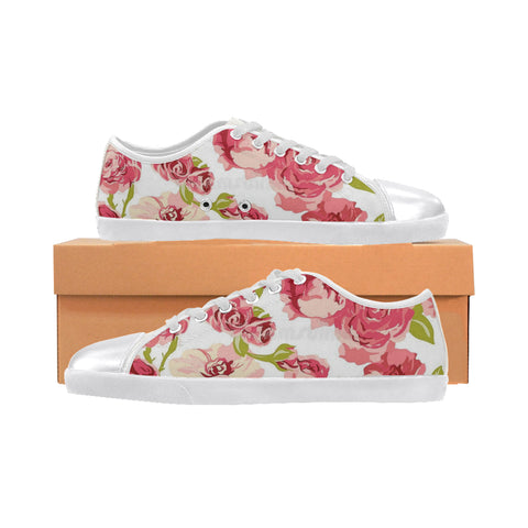 Pink flowers Women's Canvas Shoes (Model 016) - kdb solution