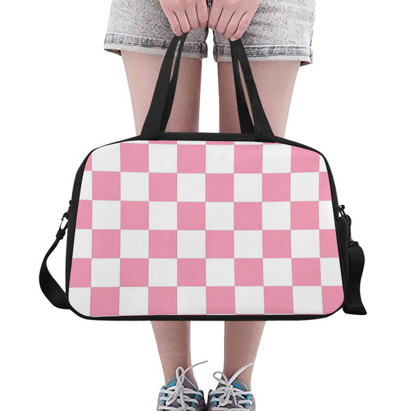Pink and White Checkered Fitness/Overnight bag(Model 1671) - kdb solution