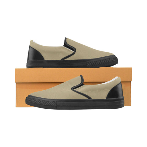 Khaki and Black Sole Men's Slip-on Canvas Shoes (Model 019) - kdb solution
