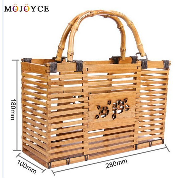 Fashion Hollow Handmade Woven Bamboo Square Handbags High Quality Summer Beach - kdb solution