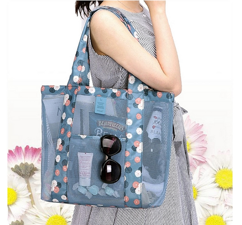 Women Candy Flower Transparent Handbag Shoulder Beach Outdoor Travel Bag (Sky Blue) - kdb solution