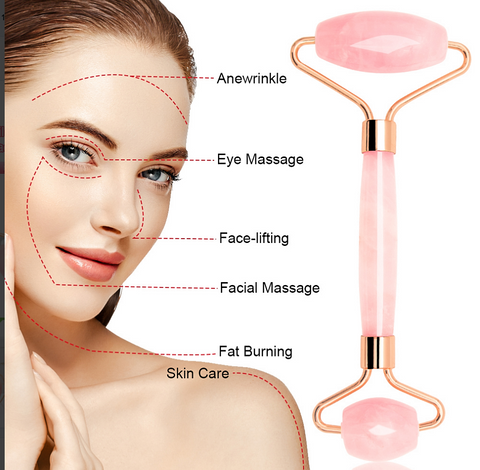Rose Quartz Jade Roller Facial Massager Body Neck Head Massager - kdb solution
