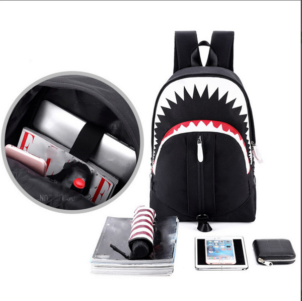 Big Mouth Shark Glow in the dark School Backpack for Boys/Girls with USB Charge port - kdb solution