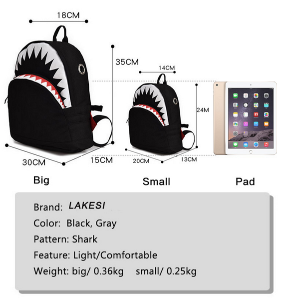 Big Mouth Shark Glow in the dark School Backpack for Boys/Girls with USB Charge port - kdb solution