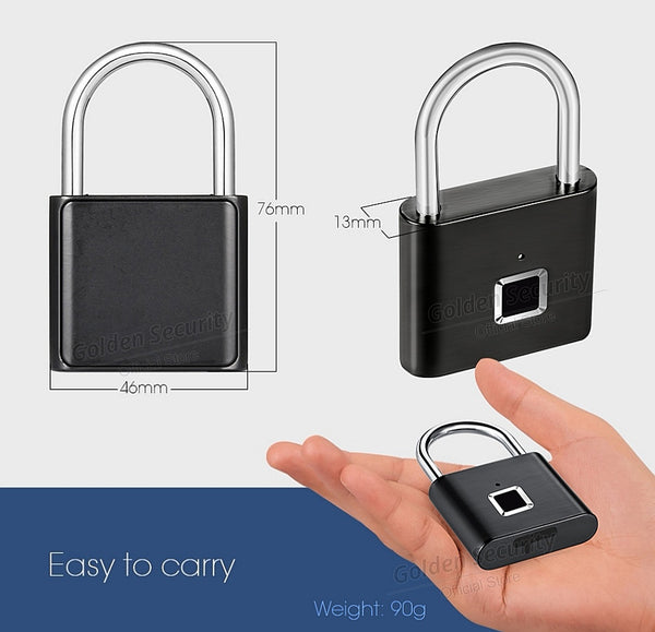 Golden Security Keyless USB Rechargeable Lock Fingerprint Smart Padlock Quick Unlock Zinc alloy Metal Self Developing Chip - kdb solution