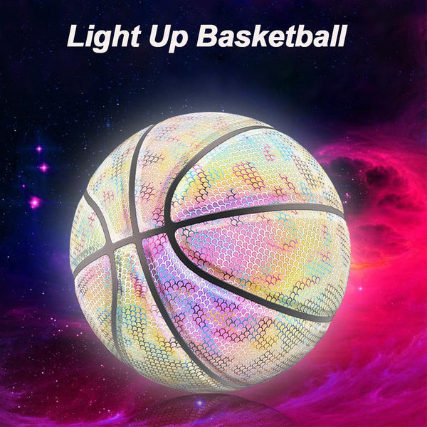 Basketball Ball Battery-Free Rainbow Reflective PU Glow in the Dark Basketball Fluorescent Bright Weight Size 7