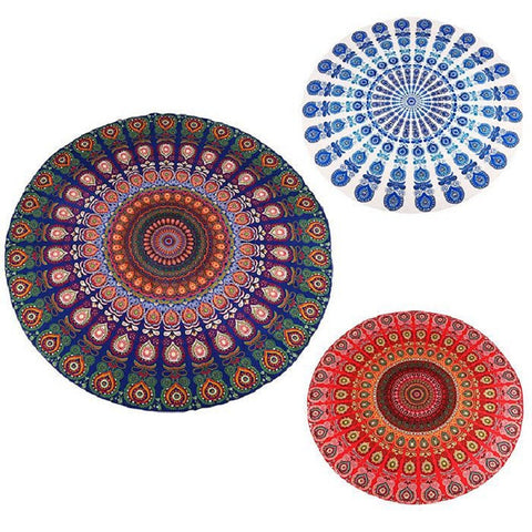 2017 Hot Indian Mandala Tapestry Peacock Printed Boho Bohemian Beach Towel Yoga Mat Sunblock Round Bikini Cover-Up Blanket Throw Note* Please allow 2-3 weeks for Delivery - kdb solution