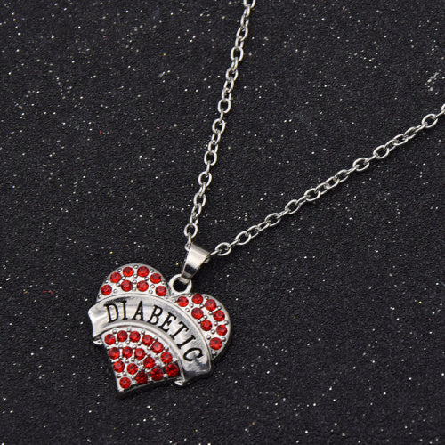 Medical Alert Crystal Heart Pendant Necklace DIABETIC Awareness Men Women Jewelry - kdb solution
