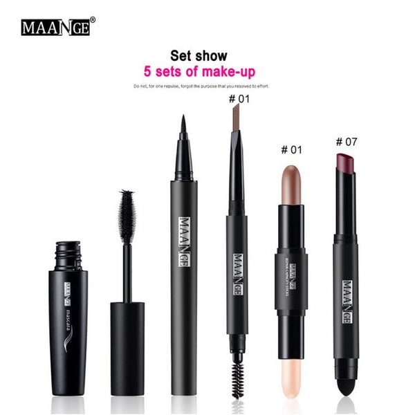 5pcs Blusher Lip Gloss Shimmer Eyeshadow Makeup Palette Brush Kit - kdb solution