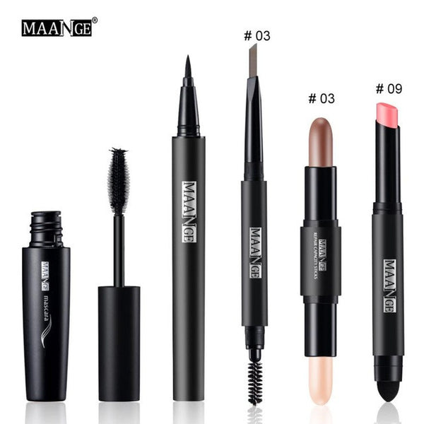 5pcs Blusher Lip Gloss Shimmer Eyeshadow Makeup Palette Brush Kit - kdb solution
