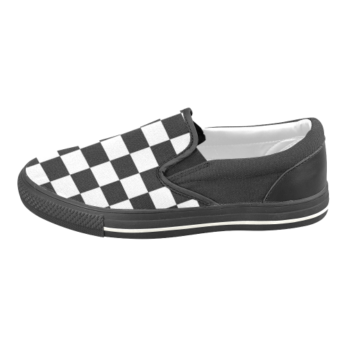 Black and White Checkered Pattern Women's Slip-on Canvas Shoes (Model 019) - kdb solution