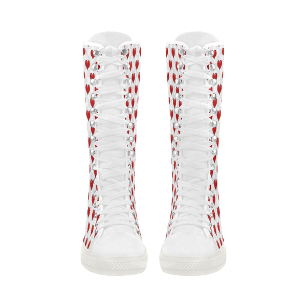 Red Hearts Canvas Long Boots For Women Model 7013H - kdb solution