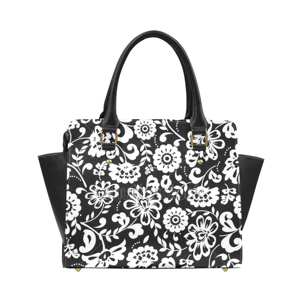 Black and White Flowers Classic Shoulder Handbag (Model 1653) - kdb solution
