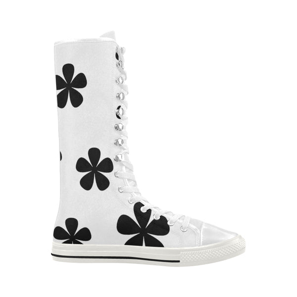 Black and White Pattern Canvas Long Boots For Women Model 7013H - kdb solution