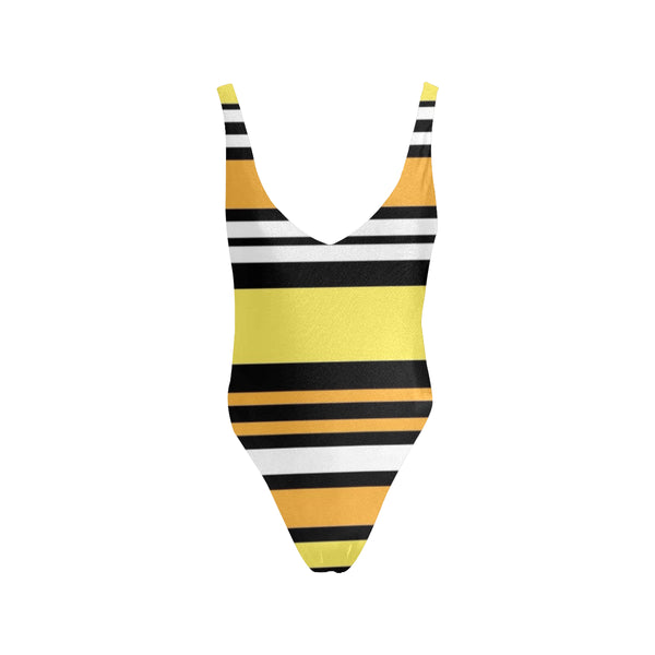 Black yellow white Sexy Low Back One-Piece Swimsuit (Model S09)