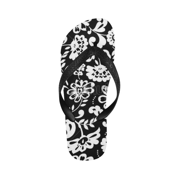 Black and White Flowers Flip Flops for Men/Women (Model 040) - kdb solution