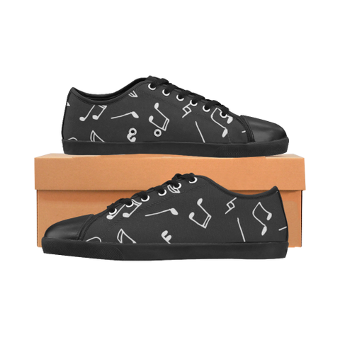 Music Notes Black Women's Canvas Shoes (Model 016) - kdb solution