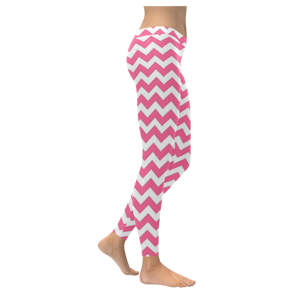 Pink and White Zig Zags Low Rise Leggings (Invisible Stitch) (Model L05) - kdb solution