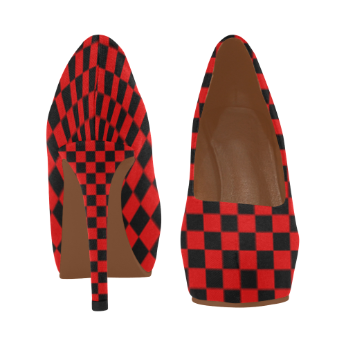 Red and Black Checkered Women's High Heels (Model 044) - kdb solution