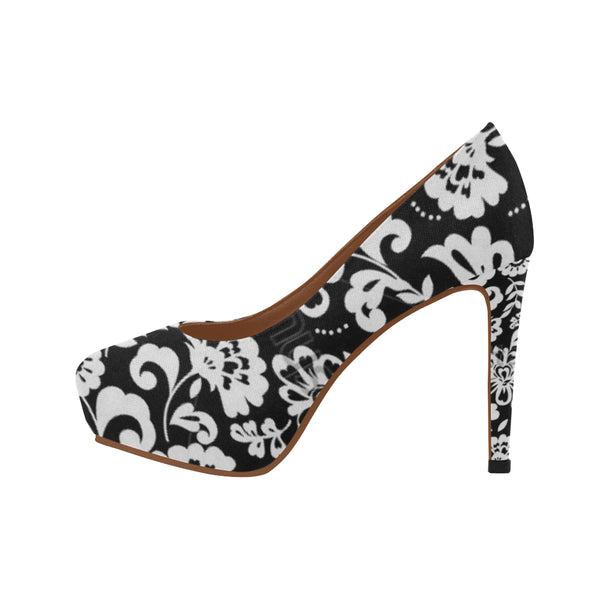Dominique Black and White Flowers Women's High Heels (Model 044) - kdb solution