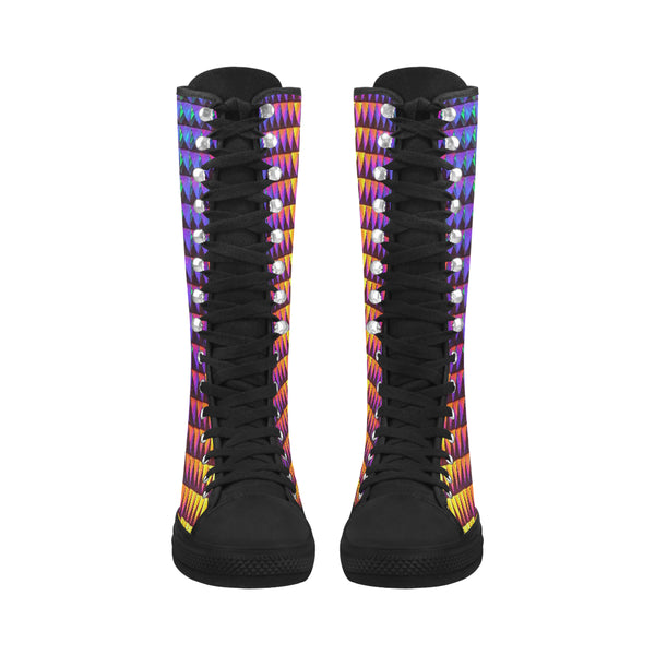 Purple Yellow Tones Canvas Long Boots For Women Model 7013H - kdb solution