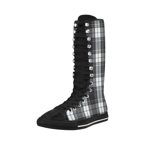 Black and White Plaid with touch of red Canvas Long Boots For Women Model 7013H - kdb solution