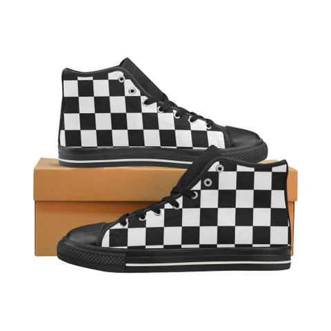 checkered pattern Men’s Classic High Top Canvas Shoes (Model 017) - kdb solution