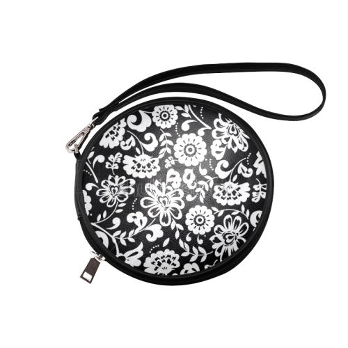 Black and White flowers Round Makeup Bag (Model 1625) - kdb solution