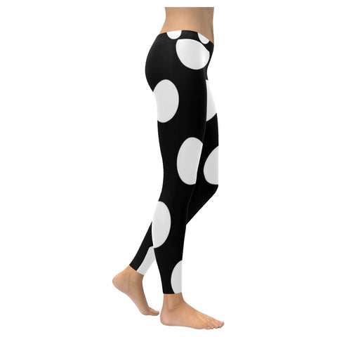 Black and White Polka Dot Low Rise Leggings (Model L05) XXS-XXXXXL - kdb solution