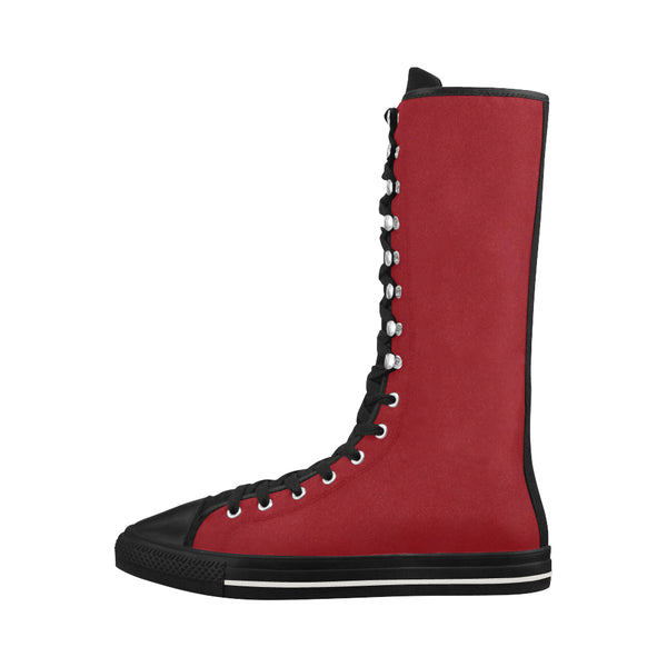 Red Canvas Long Boots For Women Model 7013H - kdb solution