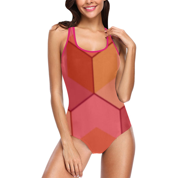 Red and Pink One Piece Swimsuit (Model S04) - kdb solution
