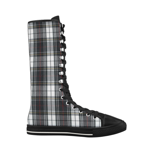 Black and White Plaid with touch of red Canvas Long Boots For Women Model 7013H - kdb solution