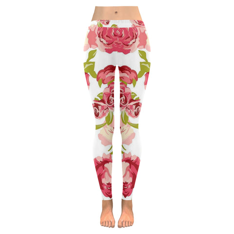 Pink Flowers Low Rise Leggings (Invisible Stitch) (Model L05) - kdb solution