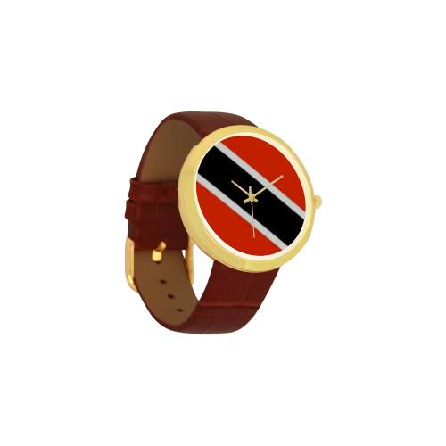 Trinidad flag Women's Golden Leather Strap Watch(Model 212) - kdb solution