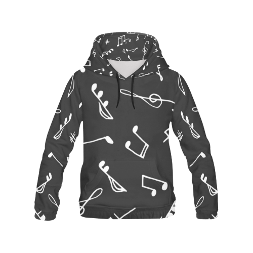 Music Notes Black Women's All Over Print Hoodie (USA Size) (Model H13) - kdb solution