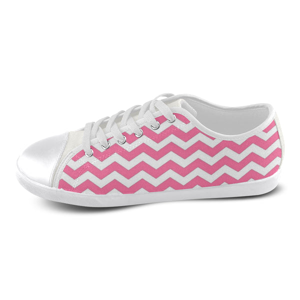 Pink and White Zigzag Women's Canvas Shoes (Model 016) - kdb solution
