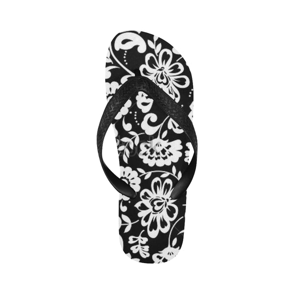 Black and White Flowers Flip Flops for Men/Women (Model 040) - kdb solution