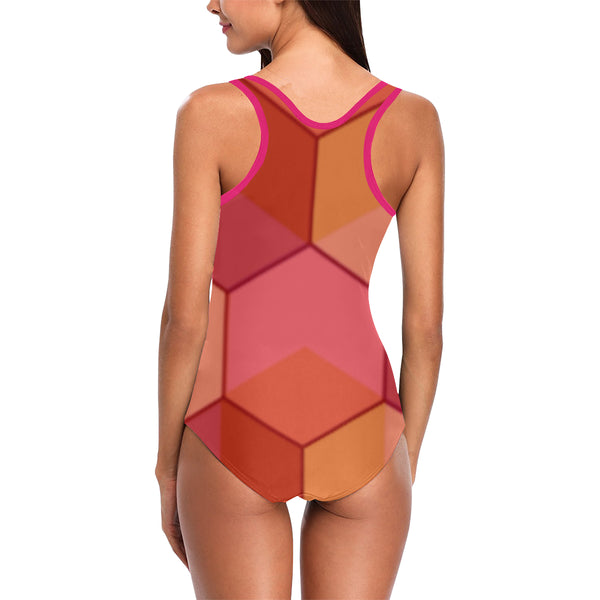 Red and Pink One Piece Swimsuit (Model S04) - kdb solution