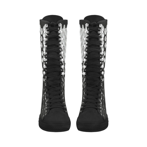 Black and White Canvas Long Boots For Women Model 7013H - kdb solution