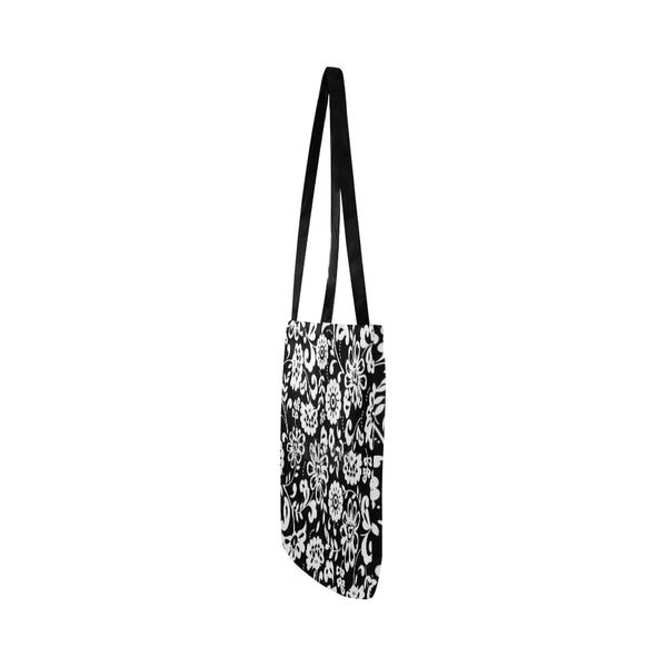Black and White flowers Reusable Shopping Bag Model 1660 (Two sides) - kdb solution