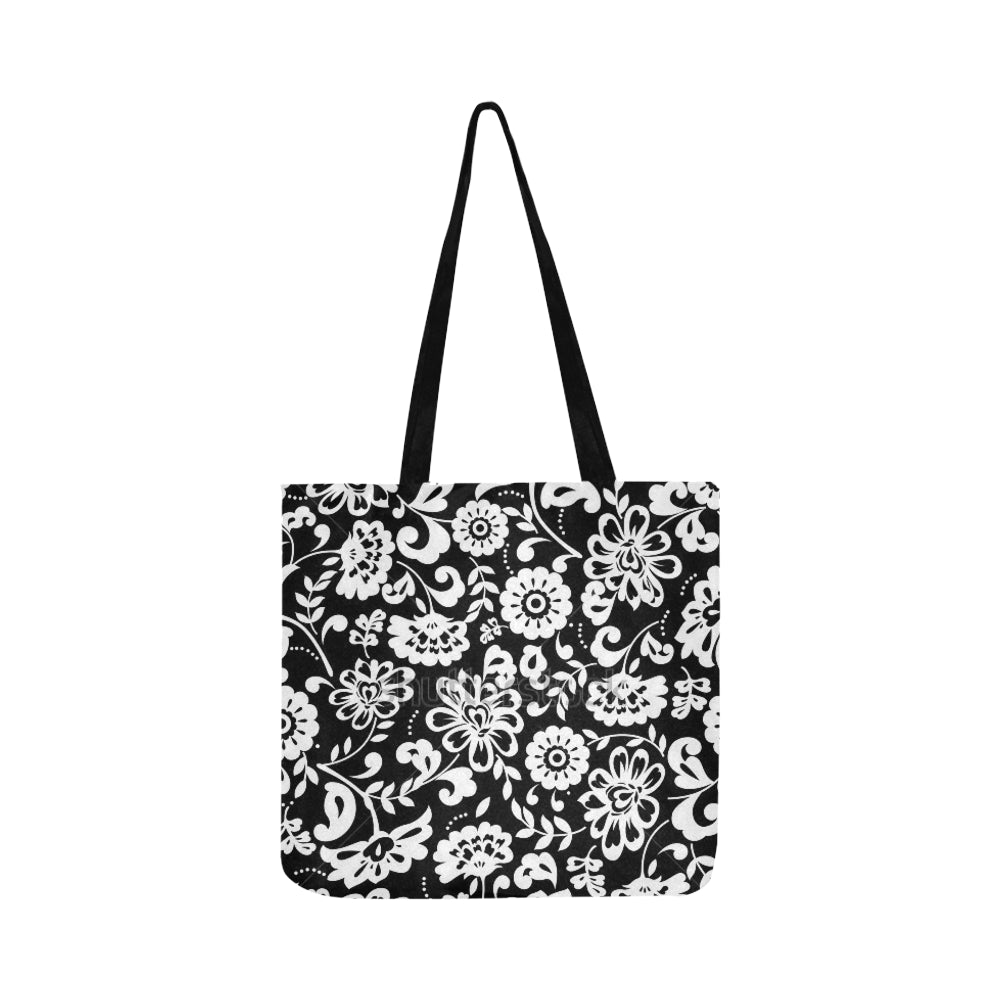 Black and White flowers Reusable Shopping Bag Model 1660 (Two sides) - kdb solution