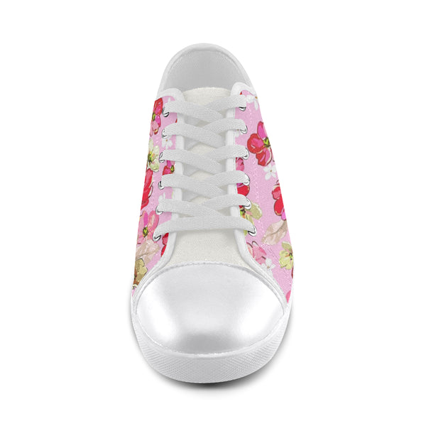 pink and white flowers Women's Canvas Shoes (Model 016) - kdb solution