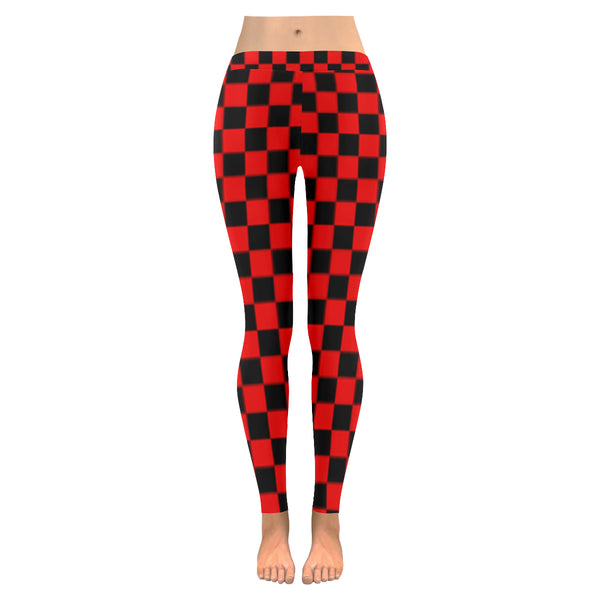 Black and Red Checkered Low Rise Leggings (Invisible Stitch) (Model L05) - kdb solution