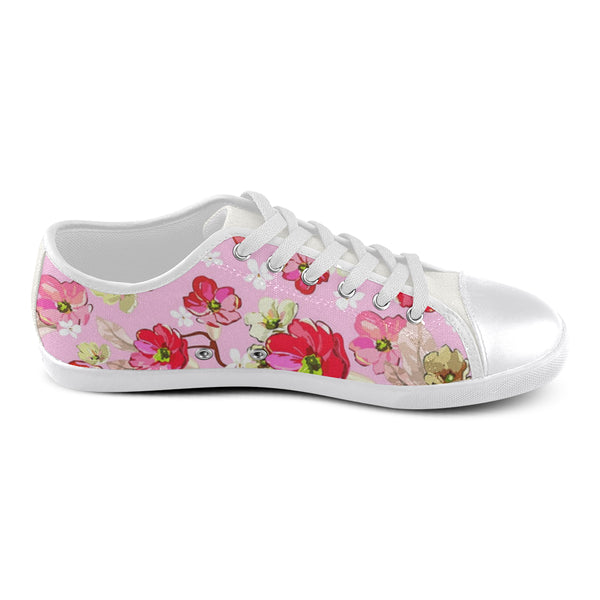 pink and white flowers Women's Canvas Shoes (Model 016) - kdb solution