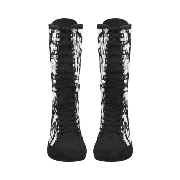 Black Swirl Canvas Long Boots For Women Model 7013H - kdb solution