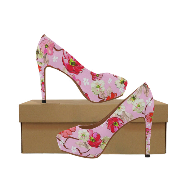 Dominique Collection Pink and White Flowers Women's High Heels (Model 044) - kdb solution