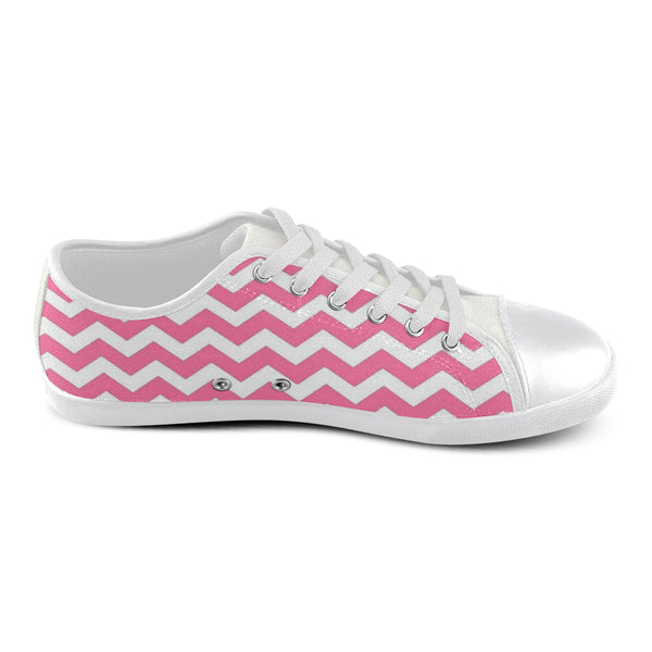 Pink and White Zigzag Women's Canvas Shoes (Model 016) - kdb solution