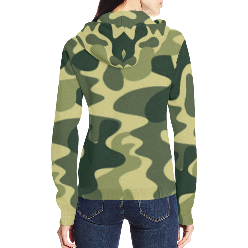 KDB Army Print All Over Print Full Zip Hoodie for Women (Model H14) - kdb solution
