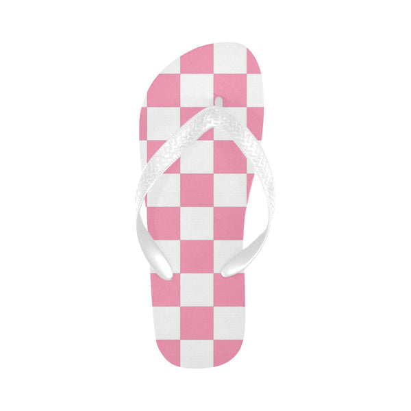 Pink and White Checkered Flip Flops for Men/Women (Model 040) - kdb solution